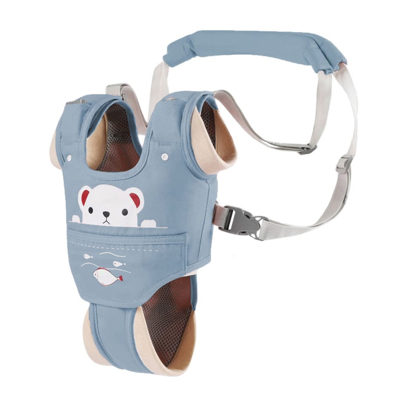 Ocanoiy Baby Walking Harness Handheld Baby Walker Assistant Belt Adjustable Toddler Infant Walker Safety Harnesses Standing Up Walking Learning Helper with Detachable Crotch for 9-24 Month Old (Blue) - Image 2